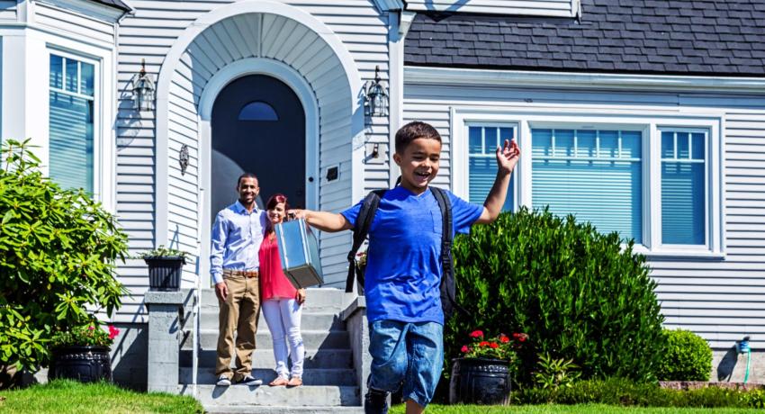 kids going back to school running out of house