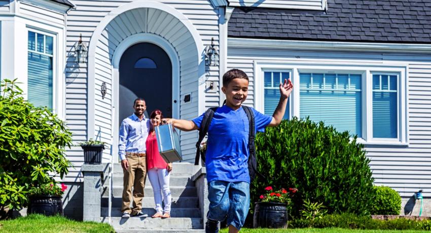 kids going back to school running out of house