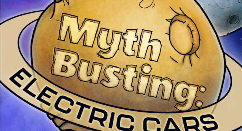 Planet with the words myth busting: electric cars written on it