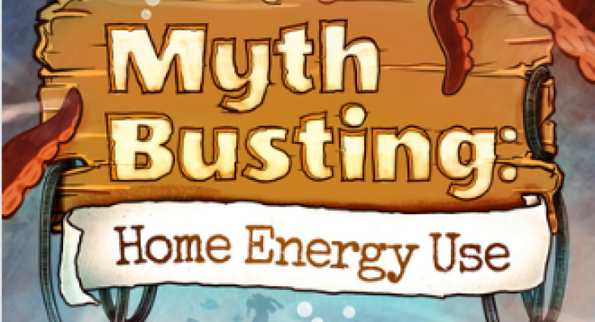 Drawing showing the words myth busting: home energy use